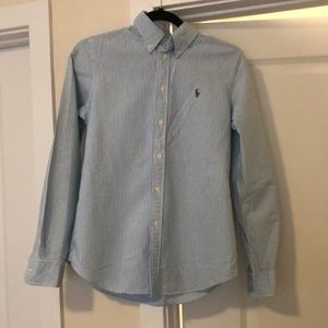 Blue and White Striped Women’s Ralph Lauren Custom Fit Oxford Size S